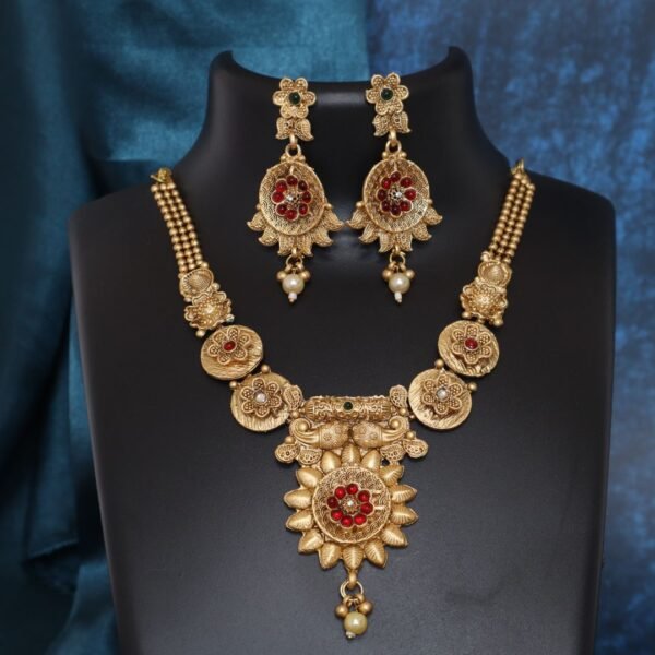 High Gold Plated Antique Graceful Jewellery Set for Women and Girls VSNEC001