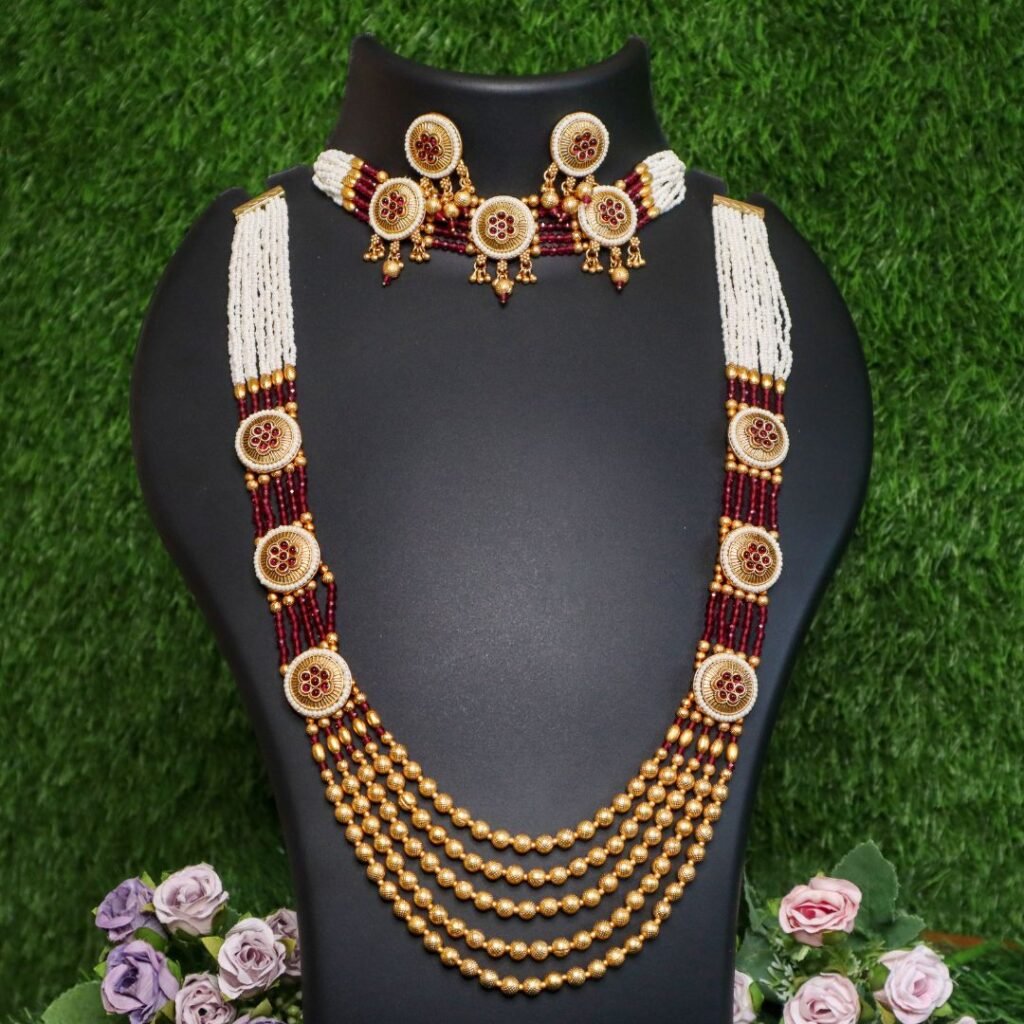 New Design Combo Long Mala With Choker & Earrings