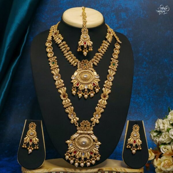 Trending Gold Plated Combo Set Of Necklace Earring & Maangtikka VSBRIS001