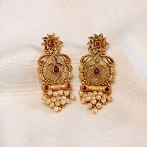 Gold Jhumka Gold White Beads