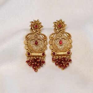 Gold Jhumka VSJ004 Red Beads