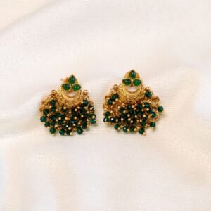 Gold Jhumka VSJ005 Green Beads