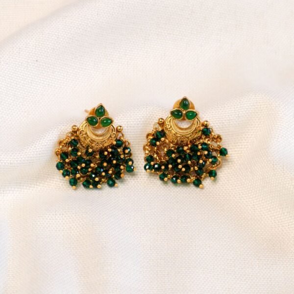 Gold Jhumka VSJ005 Green Beads