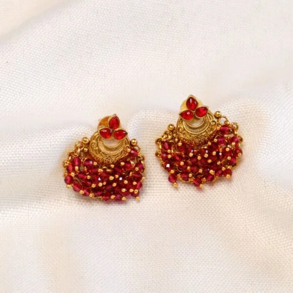 Gold Plated Jhumka Red Beads