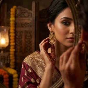 Gold Plated Jhumka Gold White Beads