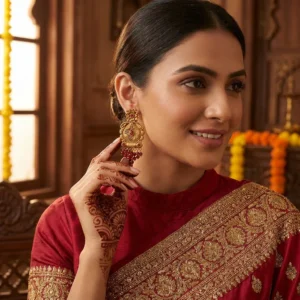 Gold Plated Jhumka Red Beads