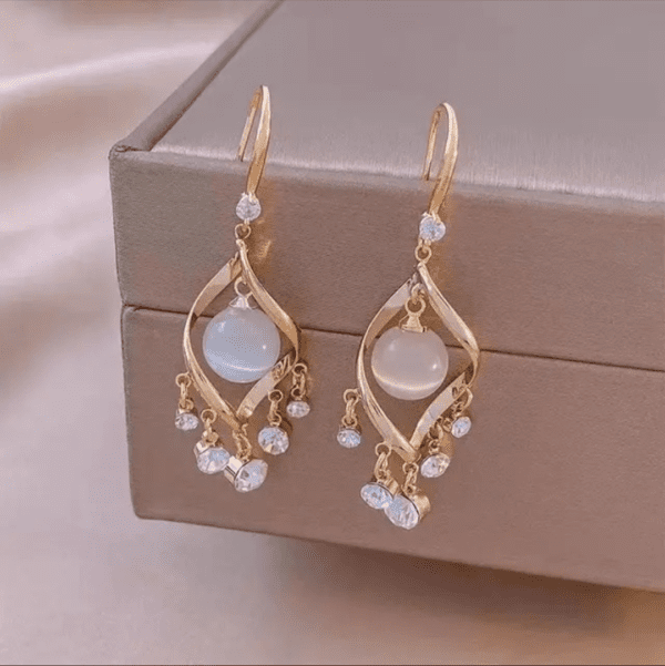 Gold Plated Pearl and Stone Drop Earrings for Women and Girls