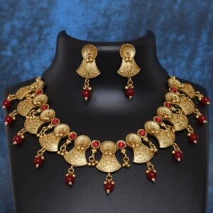 Best Gold Plated Necklace Set VSNEC007 Red