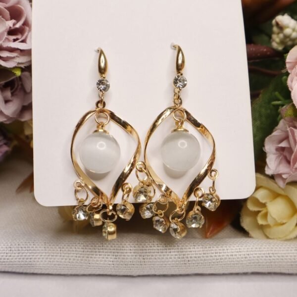 Gold Plated Pearl and Stone Drop Earrings for Women and Girls