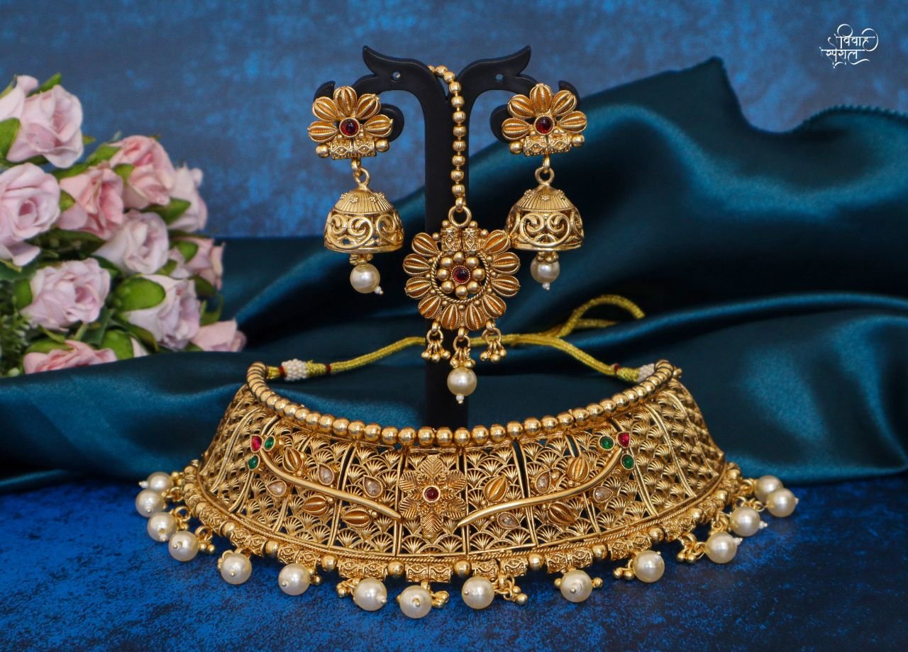 3Indian Traditional One Gram Gold Choker Necklace Set For Women & Girls  Freeship | eBay