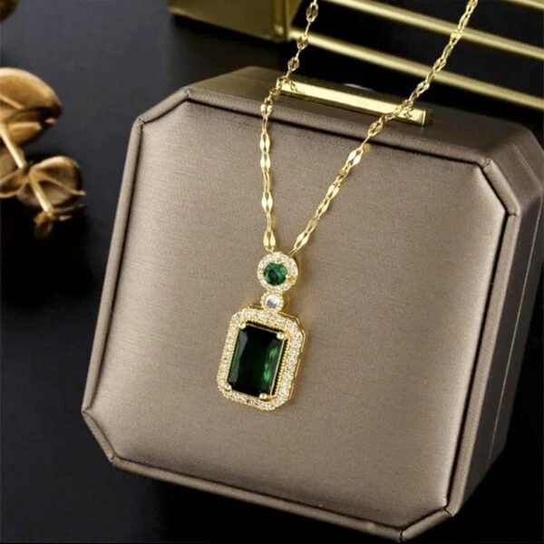 Luxury Colorful Rectangular Pendant Necklace Chain Jewelry For Women & Girls