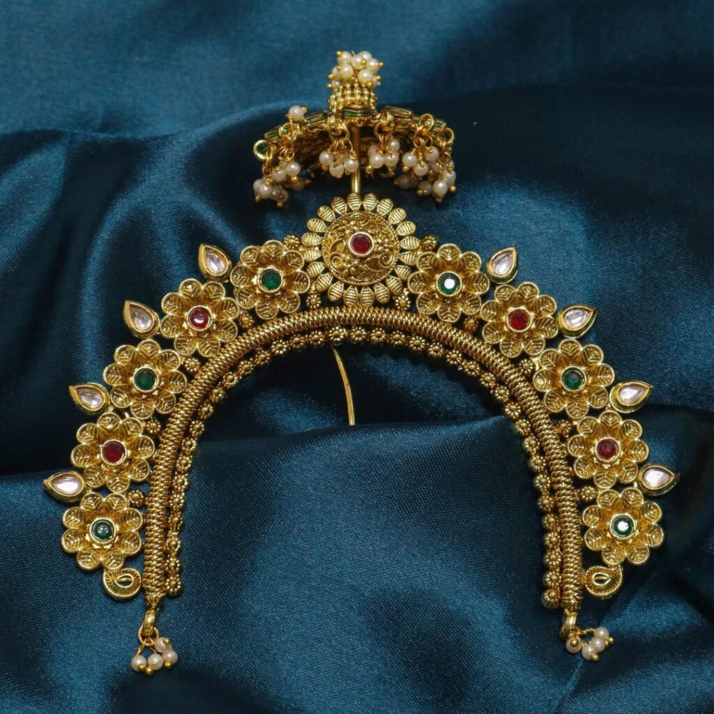 Maharashtrian Khopa In Broad Design Antique Gold Plated VSKH001