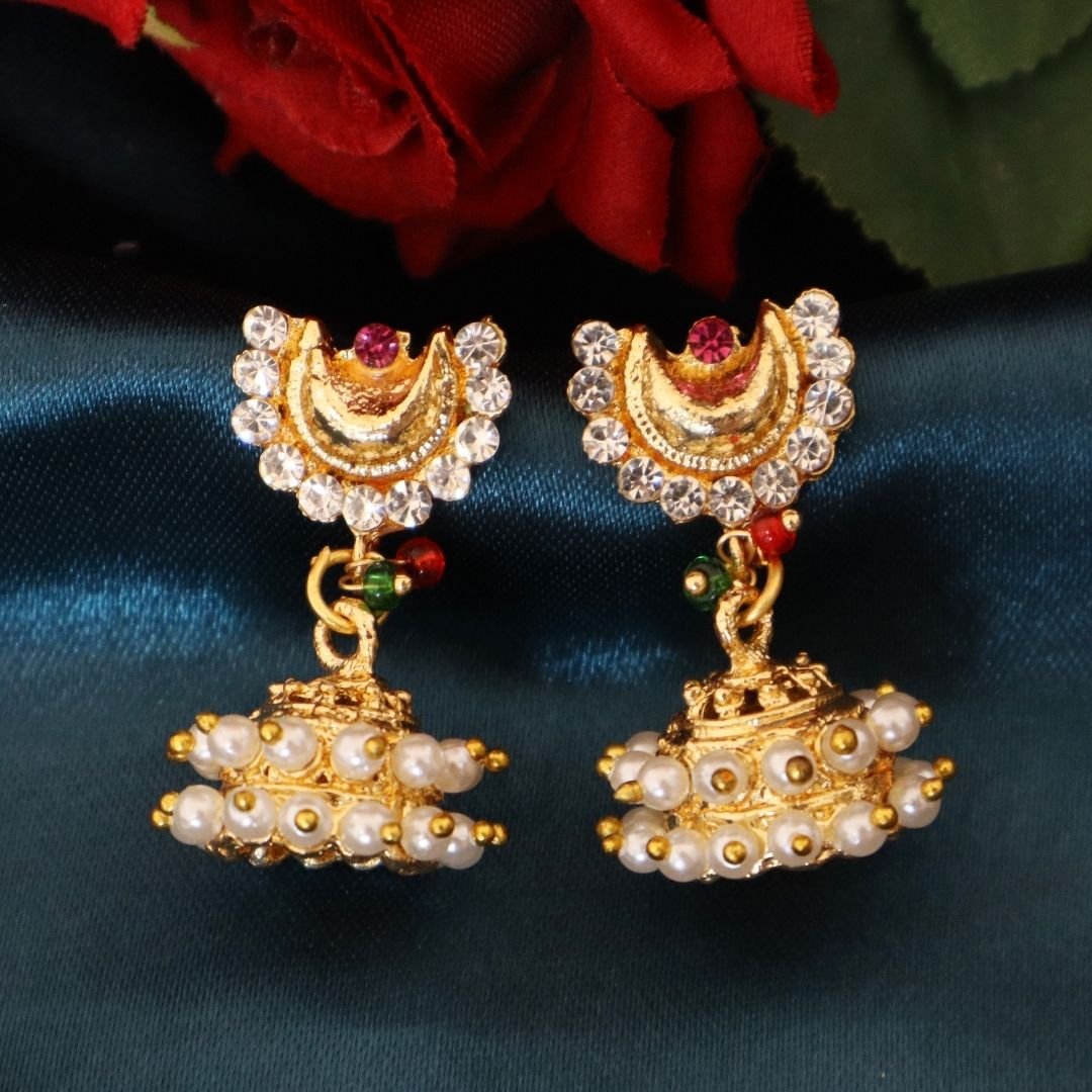 Traditional Maharashtrian Gold Plated Moti Jhumka - Vivah Special