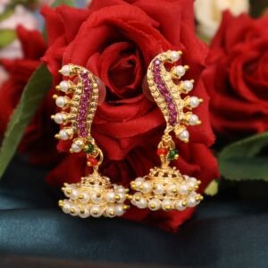 Traditional Maharashtrian Gold Plated Moti Jhumka VSJ007