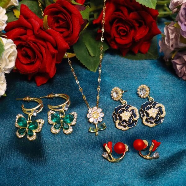 Beautiful Sun Flower Pendant Necklace and Earrings Combo Set VSKCOM004