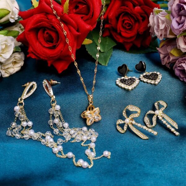 Beautiful Creative Rotating Flower Pendant Necklace and Earrings Combo Set VSKCOM003