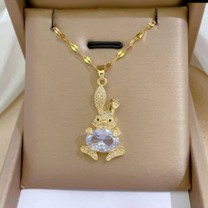 Beautiful Buny With Stone Pendant Necklace BSP007