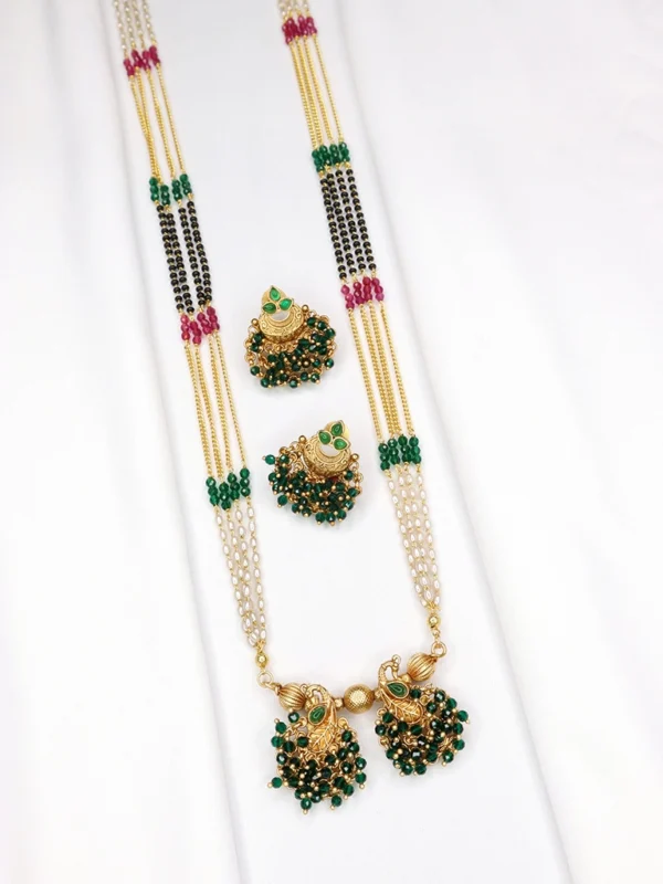 Green Fancy Peacock Mangalsutra with Earrings