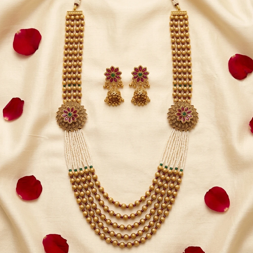 Gold Plated Long Mala With Kundan & Pearl