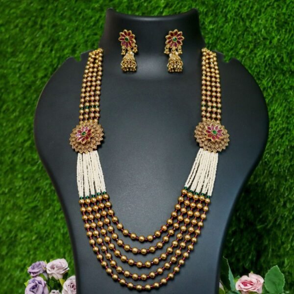 Gold Plated Long Mala With Kundan & Pearl