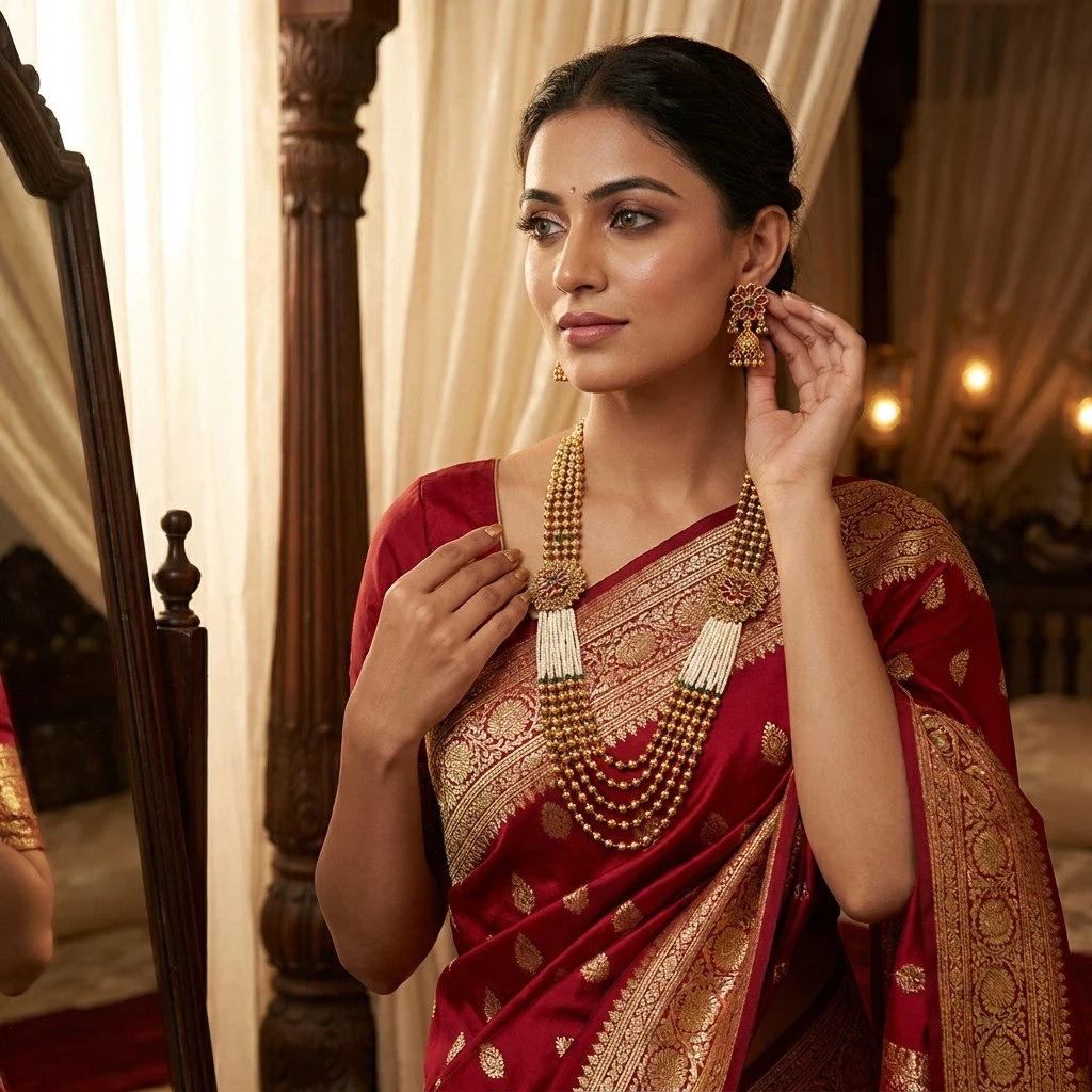 Gold Plated Long Mala With Kundan & Pearl