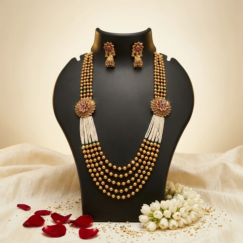 Gold Plated Long Mala With Kundan & Pearl - Image 4