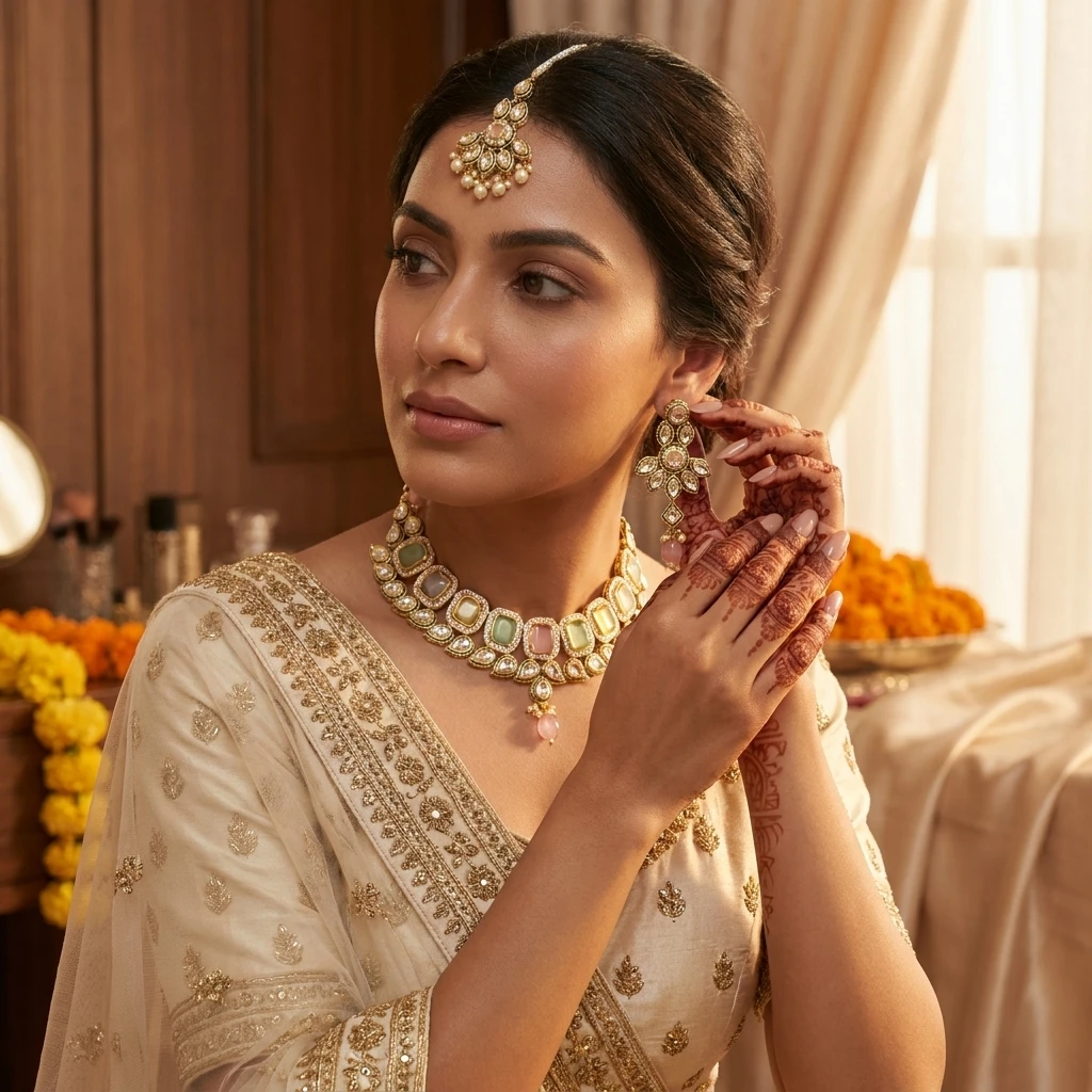 Kundan Bridal Jewellery sets With Earring & Maangtikka / Bindi