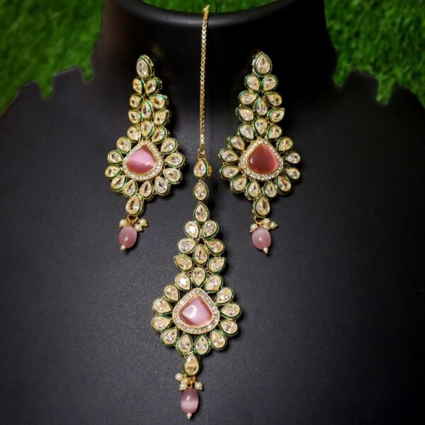 Multi Color Kundan Bridal Necklace With Earring & Maangtikka