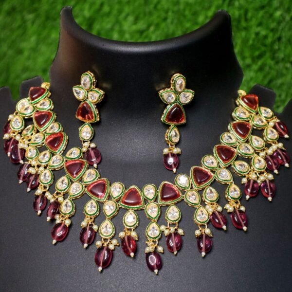 Pink Kundan Bridal Jewellery sets With Earring & Maangtikka