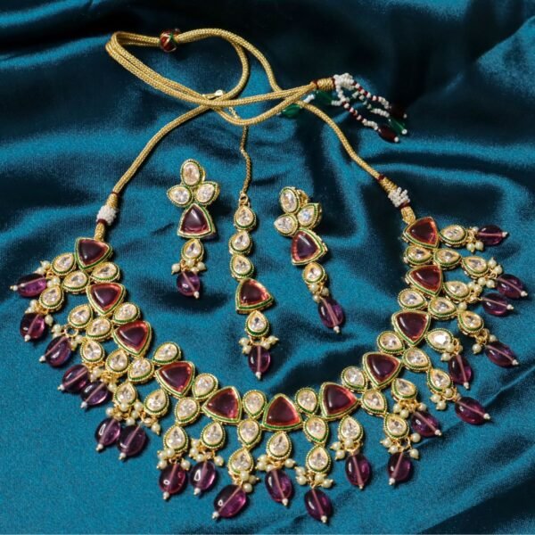 Pink Kundan Bridal Jewellery sets With Earring & Maangtikka