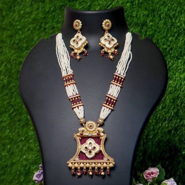 Rajwadi Long Moti Necklace With Earring