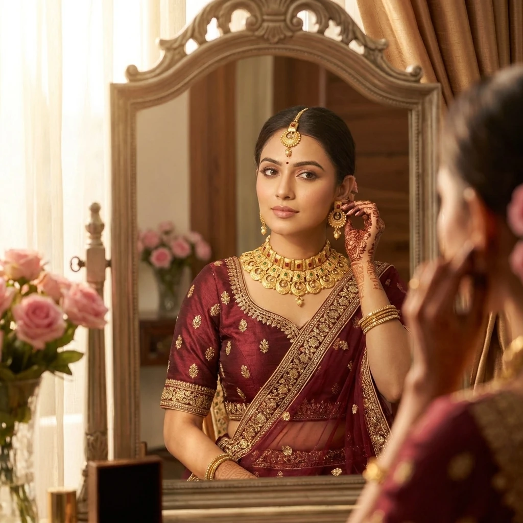 Latest High Gold Plated Bridal Necklace Set With Earrings & Maangtika
