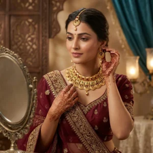 Latest High Gold Plated Bridal Necklace Set With Earrings & Maangtika