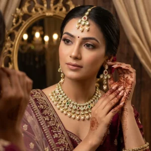 Multi Color Kundan Necklace Set With Earring & Maangtikka Bindi