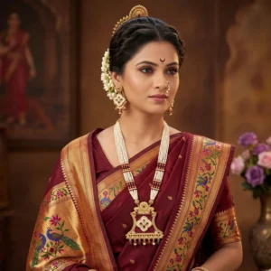 Rajwadi Long Moti Necklace With Earring