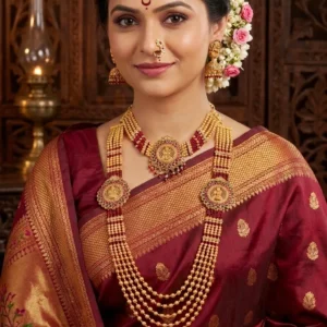 Gold Plated Long Rajwadi Laxmi Mala With Chokar