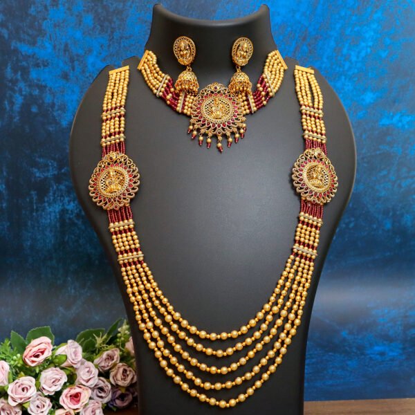 Gold Plated Long Rajwadi Laxmi Mala With Choker