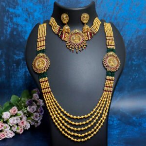 Long Rajwadi Laxmi Mala With Choker & Earrings