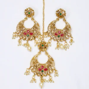 Gold Plated Jhumka With Maangtikka