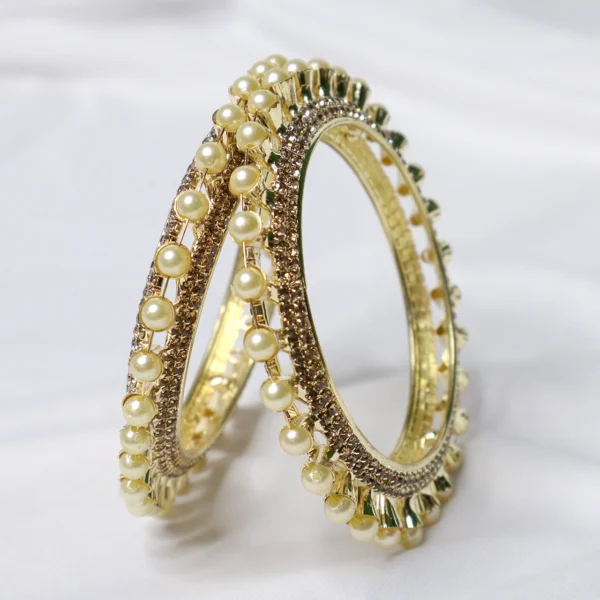 Gold Plated Moti Bangles With AD Stone