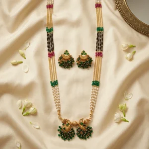 Green Fancy Peacock Mangalsutra with Earrings