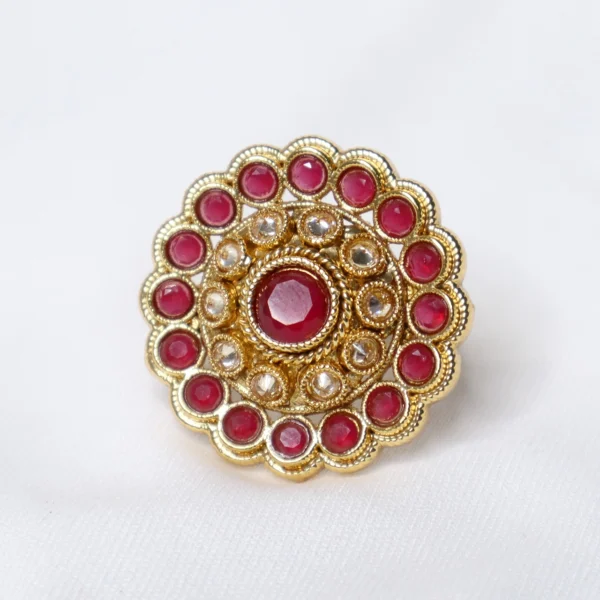 Premium Wine Pink Stone Gold Pleted Ring - Image 2