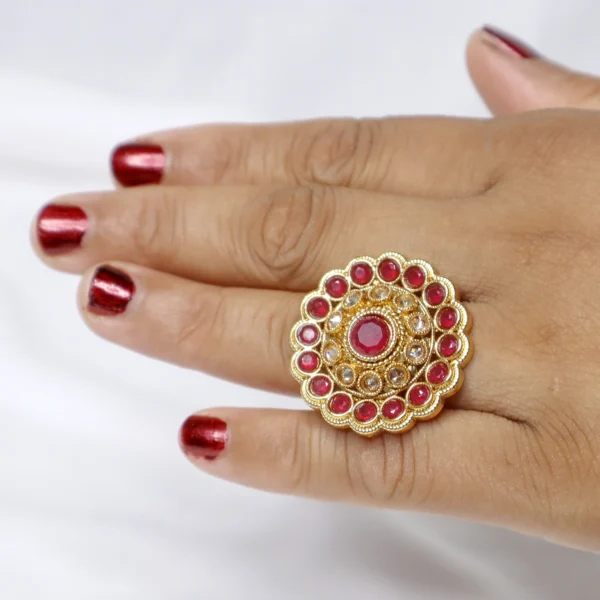 Premium Wine Pink Stone Gold Pleted Ring - Image 3