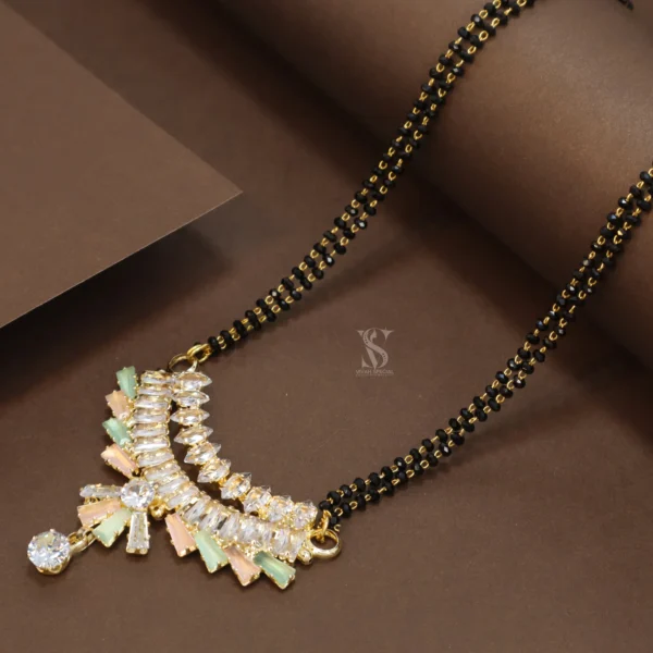 36 Inch Fancy Cut Stone and Black Crystal Beads Mangalsutra