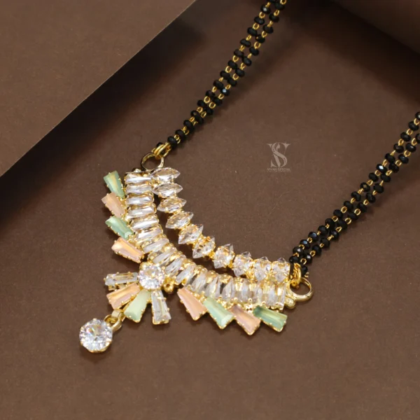 36 Inch Fancy Cut Stone and Black Crystal Beads Mangalsutra