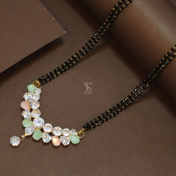 36 Inch Fancy Design Colored Stone and Black Crystal Beads Mangalsutra