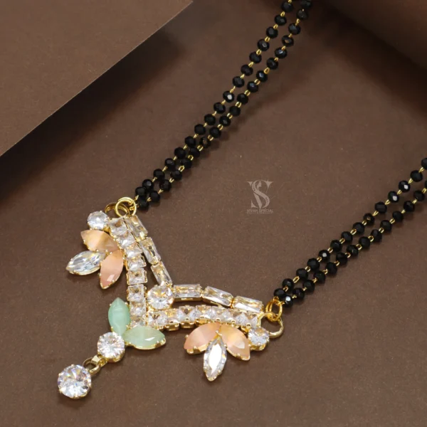 36 Inch Fancy Diamond Cut Stone and Black Crystal Beads Mangalsutra - Image 2