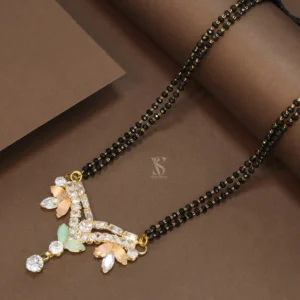 36 Inch Fancy Diamond Cut Stone and Black Crystal Beads Mangalsutra