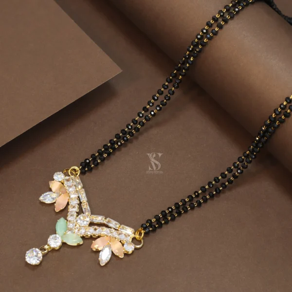36 Inch Fancy Diamond Cut Stone and Black Crystal Beads Mangalsutra