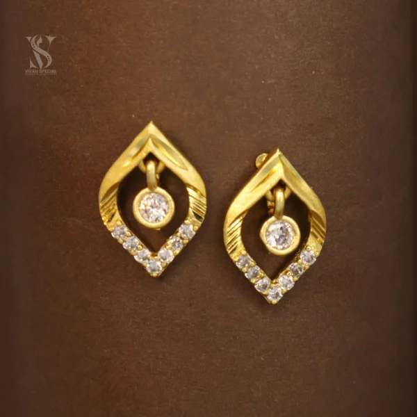 Attractive Drop Shape White Stone Gold Plated Stud Earrings